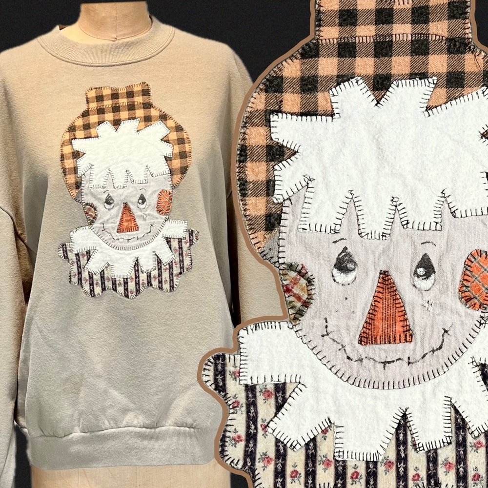 VINTAGE scarecrow fall harvest‎ folksy graphic Halloween  sweatshirt sweater 80s